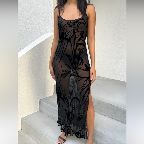 1990s Victoria’s Secret Black Devoré Silk Burnout Velvet Slip Dress Size XL